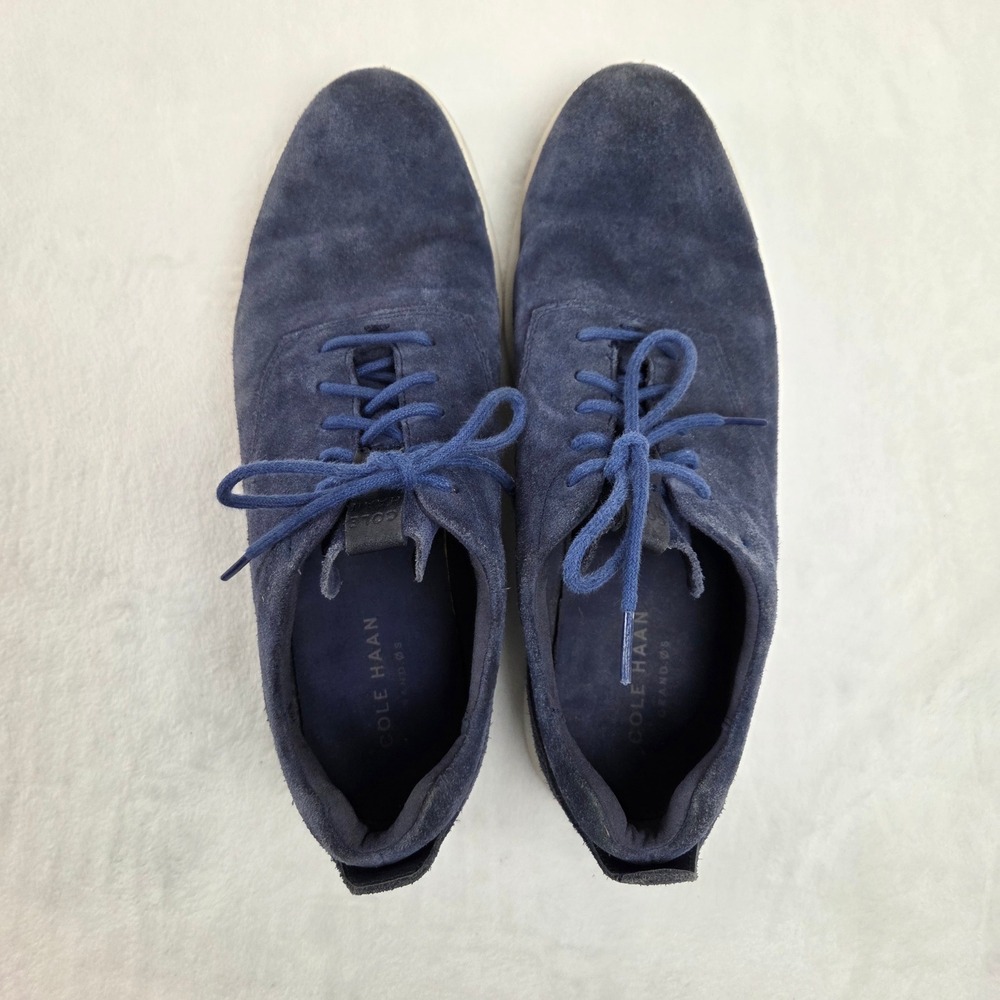 Cole Haan Grand OS Men Navy Blue Suede Plain Toe Oxford Shoes Lace‎ Up